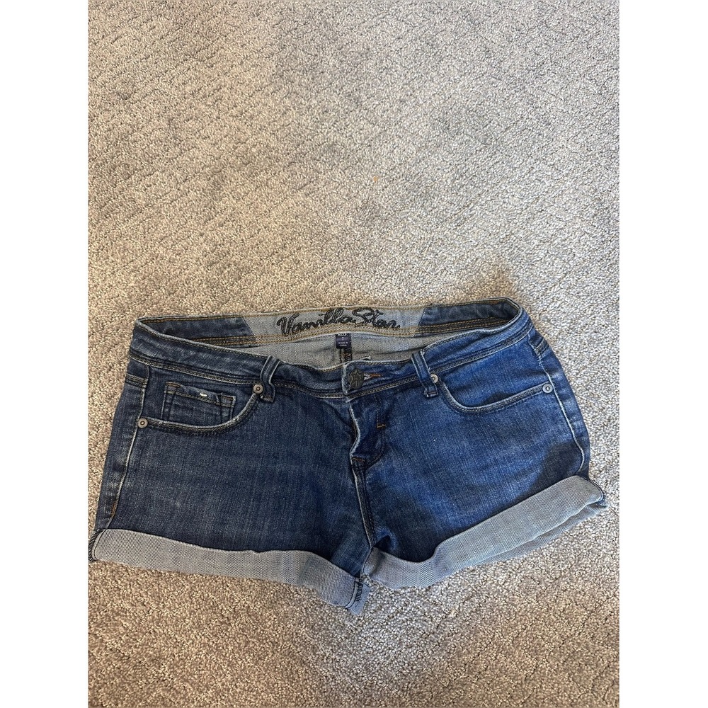 Vanilla Star Denim Cuffed Shorts Dark Wash Low Rise Size 7